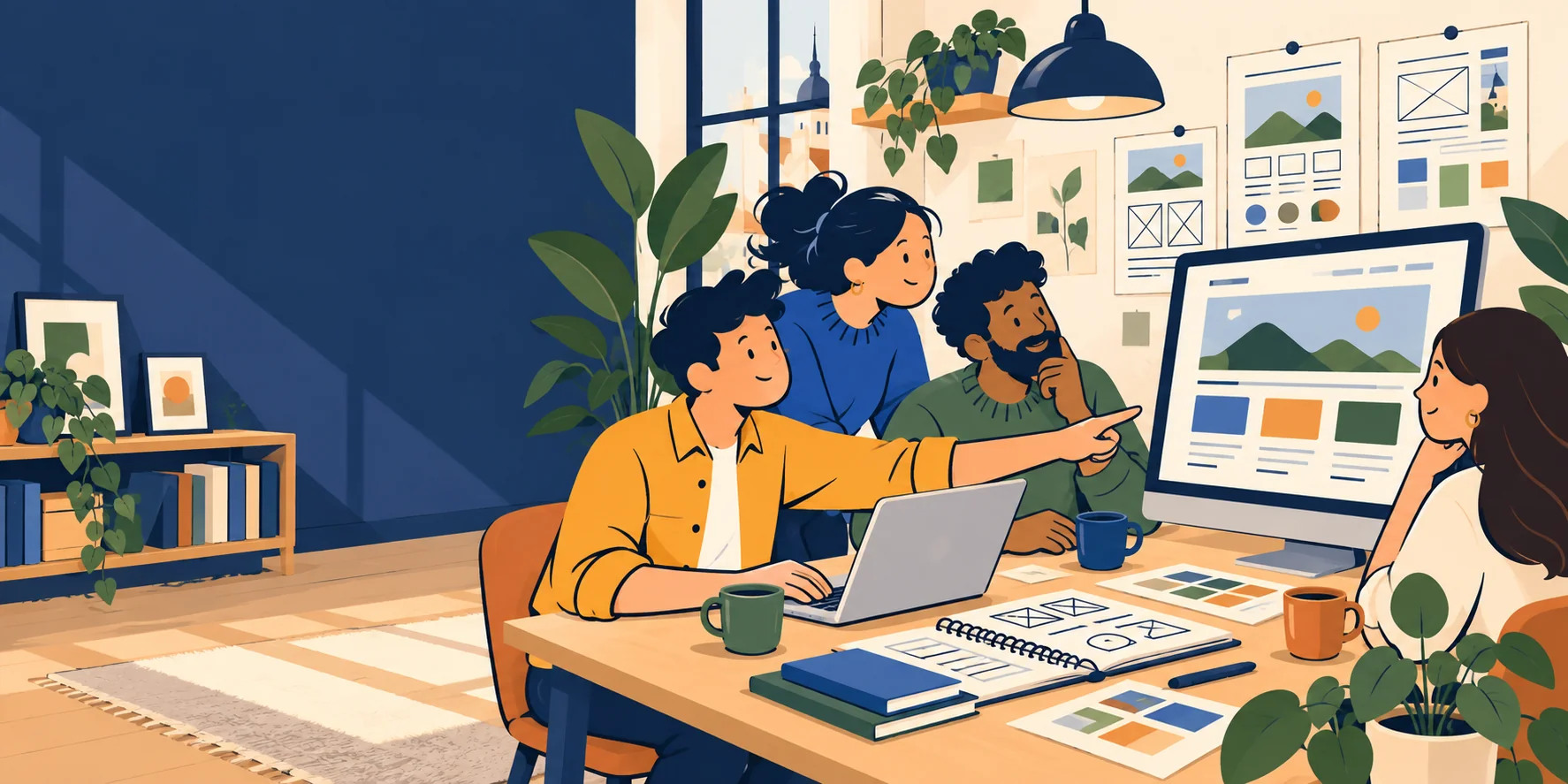 A studio team and client working together on a website built around their business